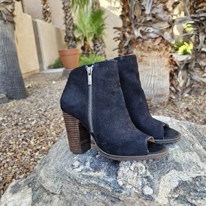 Lucky Brand Zip Stacked Suede Booties